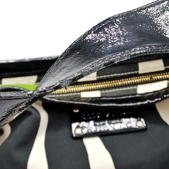 KATE SPADE Zebra Hobo Bag | Iconic | Y2K Canvas & Patent Leather | Green Lining - Picture 9 of 16
